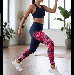 Goop NWOT Women's Navy Leggings with Pink Floral Print